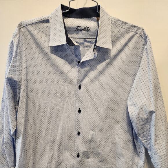Tasso Elba Mens Blue Button Dress Shirt Casual Business Contrast Sleeve Size XL - Picture 3 of 5